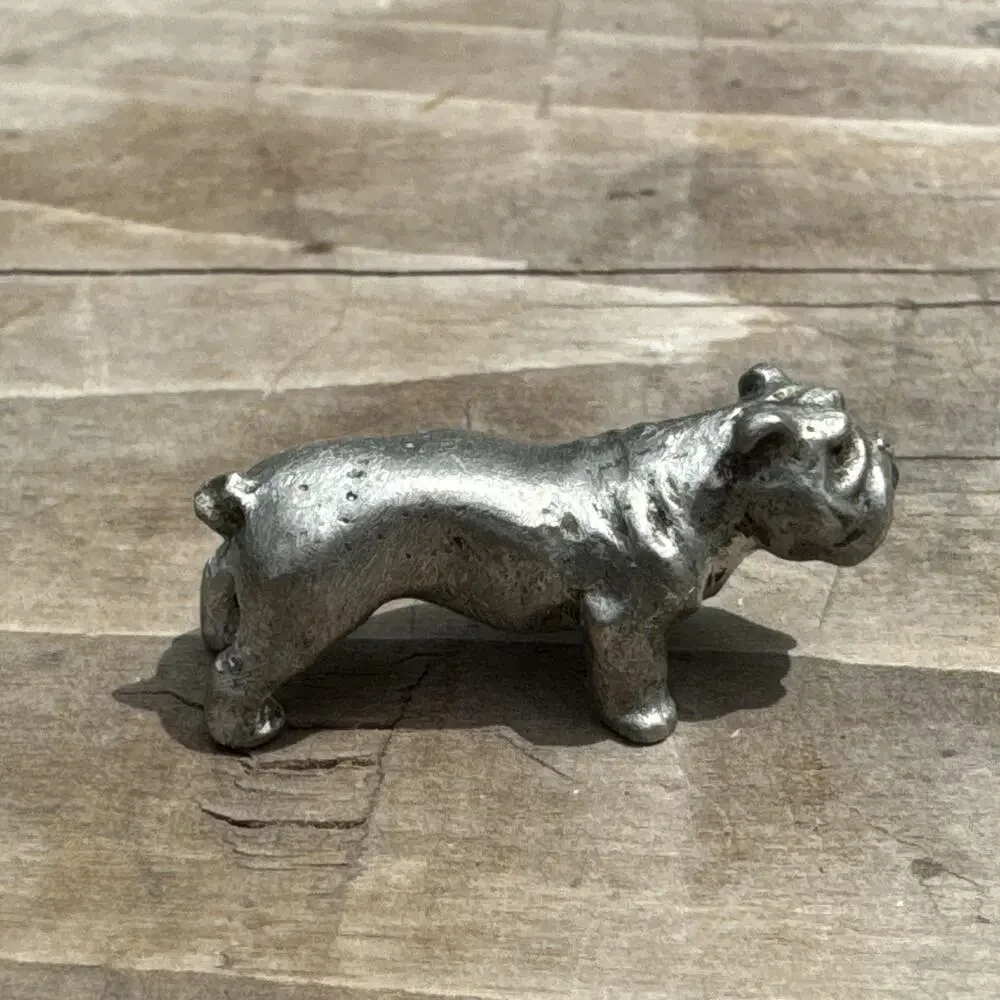 Vintage Solid Miniature Pewter Bulldog Figurine Signed Rawclif Pewter 1987